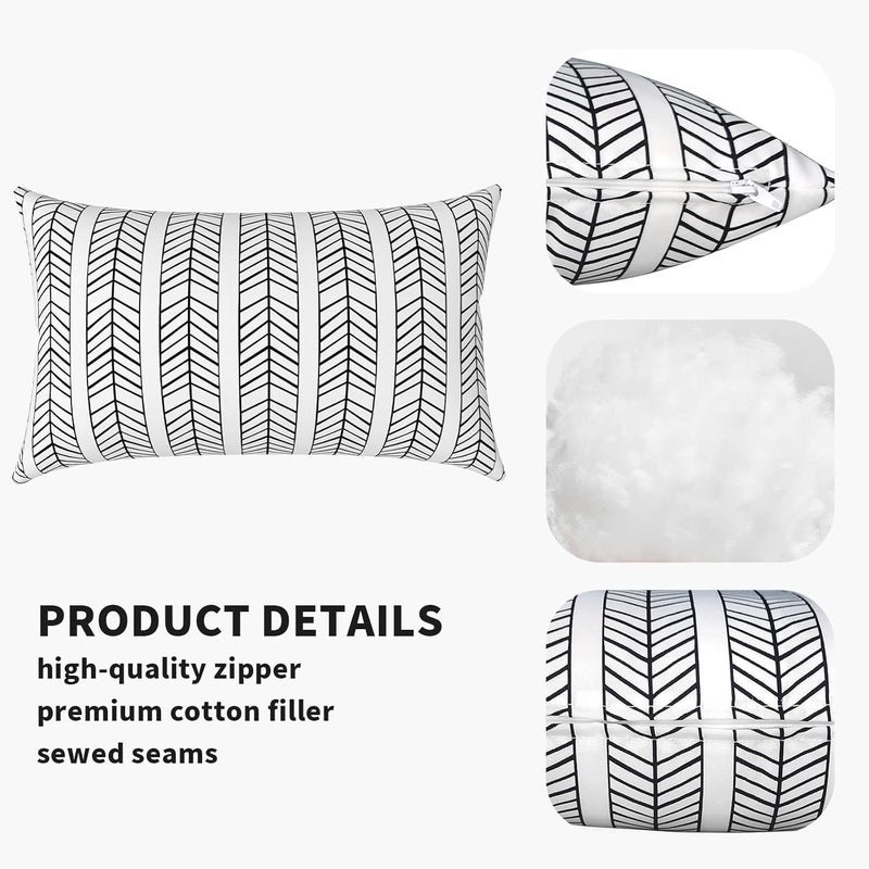 DYTXIII Pack of 2 Waterproof Outdoor Lumbar Pillow with Inserts, 12x20 in Rectangle Decorative Patio Throw Pillow for Home, Sofa,Bench and Patio Furniture, Herringbone Black White - Image 5